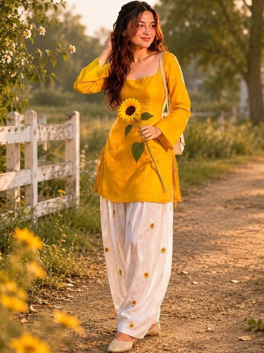 Mustard Printed Farsi Suit