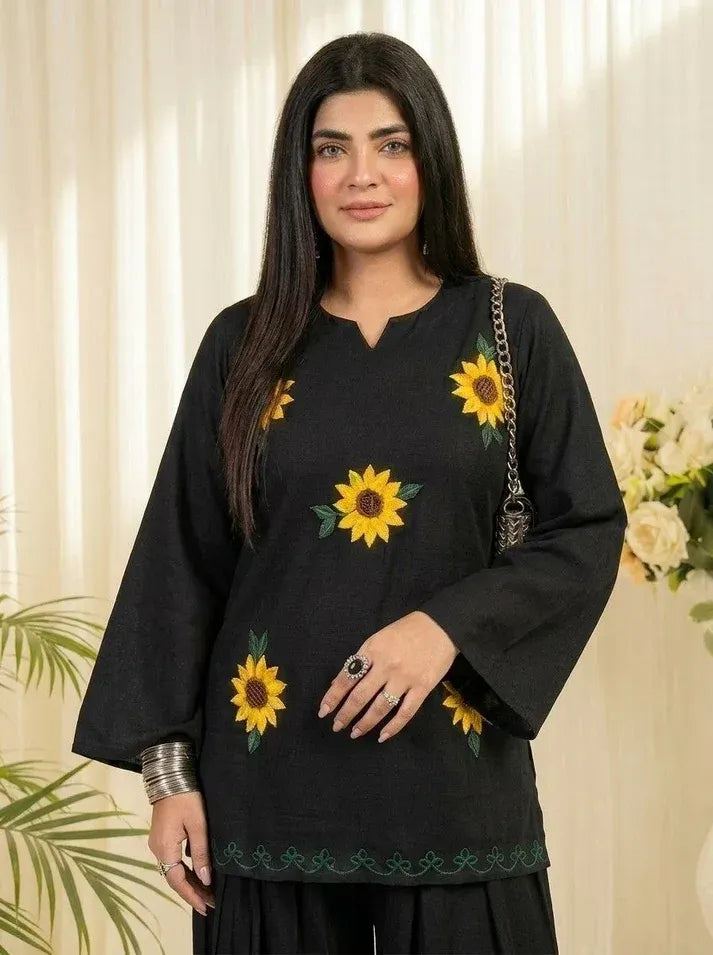 🌻 Sunflower Embroidery Farsi Set 🌻Black