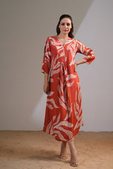 Rust Printed Flared Midi 2 Peice Dress | 21