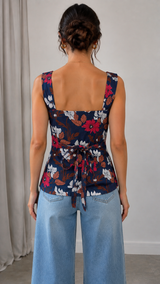 Navy Floral Printed Cami Top | 18