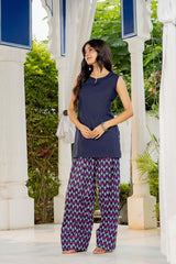 Navy Blue Printed 2-Piece FARSI Set | 26