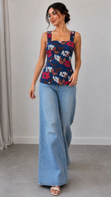 Navy Floral Printed Cami Top | 18