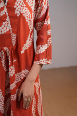 Rust Printed Flared Midi 2 Peice Dress | 21