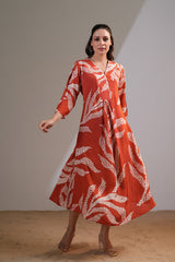 Rust Printed Flared Midi 2 Peice Dress | 21