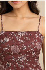 Maroon Floral Printed Spaghetti Strap Tunic Top