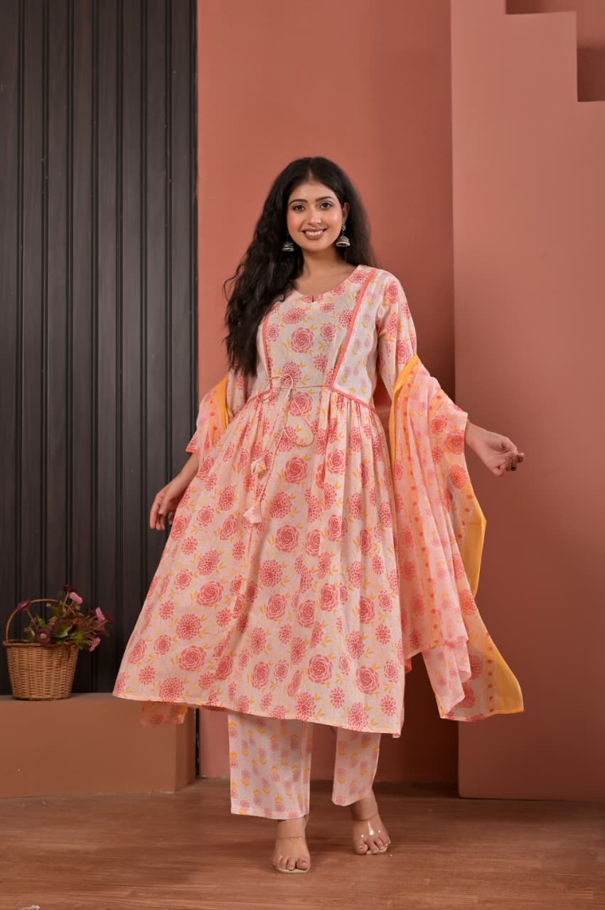 Floral Printed Anarkali Kurta Set with Dupatta
