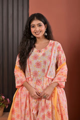 Floral Printed Anarkali Kurta Set with Dupatta