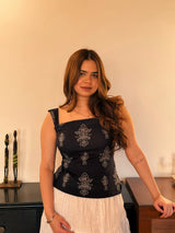 Black Bandhani Ethnic Printed Square Neck Sleeveless Tank Top