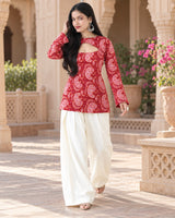 Red Paisley Printed Keyhole Neck Cotton Short Kurti