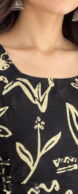 Black & Cream Botanical Print Short Kurti