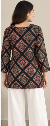 Black Geometric Ethnic Printed Short Kurti