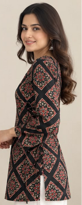 Black Geometric Ethnic Printed Short Kurti