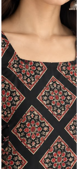 Black Geometric Ethnic Printed Short Kurti