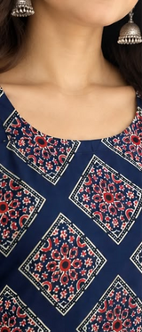 Blue Geometric Ethnic Printed Short Kurti