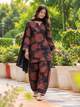 Black & Rust Floral Printed Salwar Suit Set with Dupatta