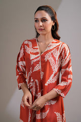 Rust Printed Flared Midi 2 Peice Dress | 21