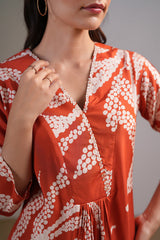 Rust Printed Flared Midi 2 Peice Dress | 21