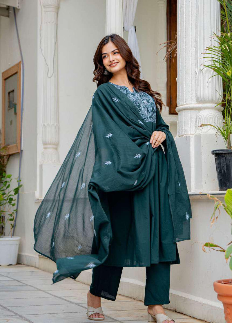 Deep Teal Embroidered 3-Piece Suit Set