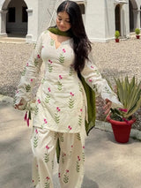 Ivory Floral Printed 3-Piece Suit Set | 23