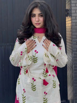 Ivory Floral Embroidered 3-Piece Suit Set | 24