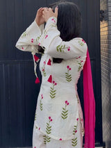 Ivory Floral Embroidered 3-Piece Suit Set | 24
