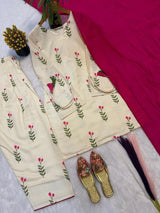 Ivory Floral Embroidered 3-Piece Suit Set | 24