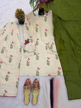 Ivory Floral Printed 3-Piece Suit Set | 23
