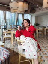 Cherry Red Printed Farsi suit