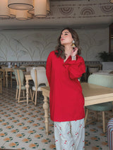 Cherry Red Printed Farsi suit
