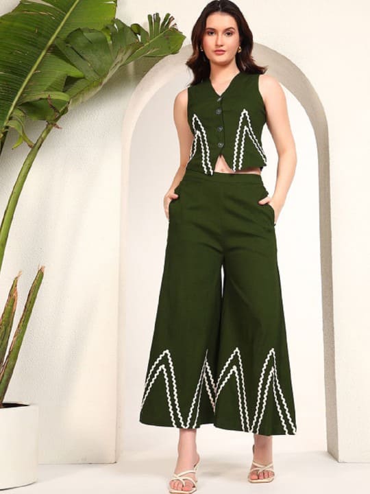 ZICK ZACK CO_ORD SET WHOLESALE GREEN