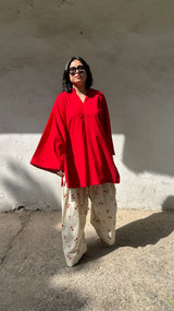 Cherry Red Printed Farsi suit